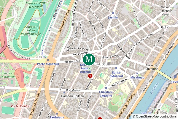Carte de la station de métro Michel-Ange - Auteuil à Paris