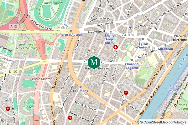 Carte de la station de métro Michel-Ange - Molitor à Paris