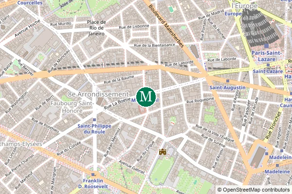 Carte de la station de métro Miromesnil à Paris