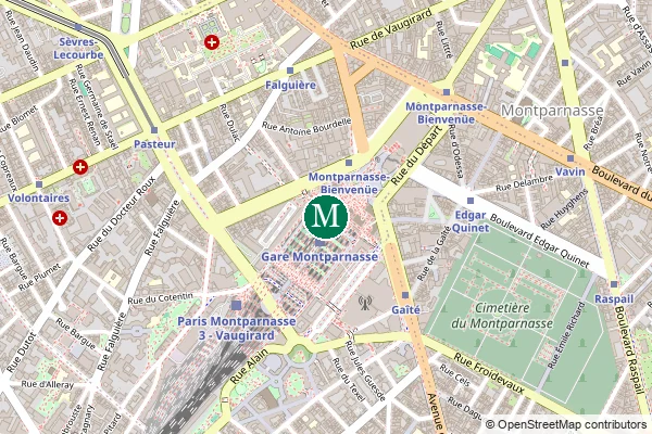 Carte de la station de métro Montparnasse-Bienvenüe à Paris