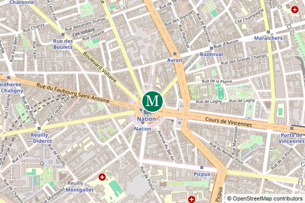 Carte de la station de métro Nation à Paris