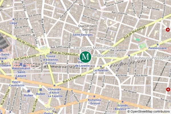 Carte de la station de métro Notre-Dame-de-Lorette à Paris