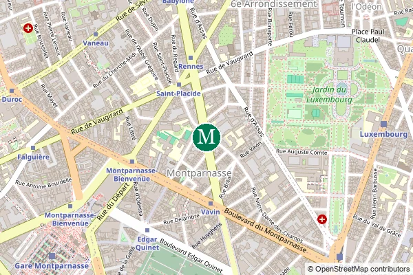 Carte de la station de métro Notre-Dame des Champs à Paris
