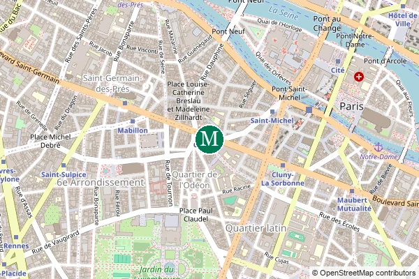 Carte de la station de métro Odéon à Paris