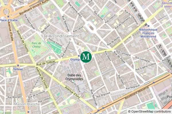 Carte de la station de métro Olympiades à Paris