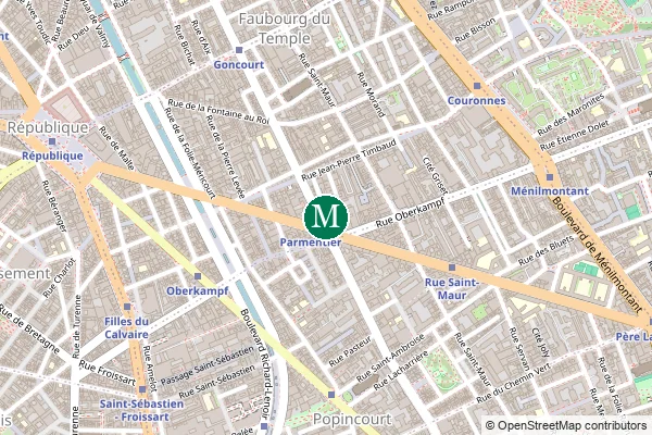 Carte de la station de métro Parmentier à Paris