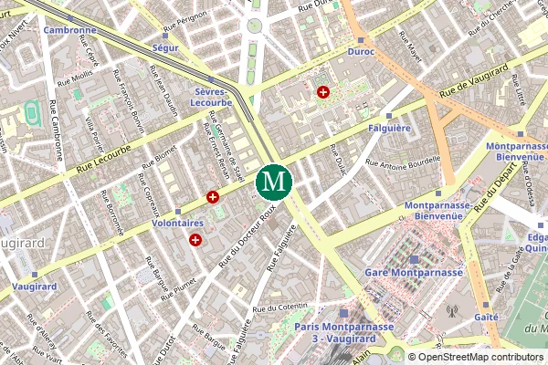 Carte de la station de métro Pasteur à Paris