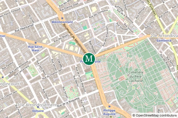 Carte de la station de métro Père Lachaise à Paris