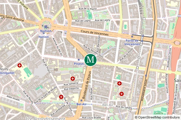 Carte de la station de métro Picpus à Paris