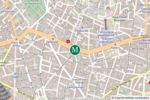Carte de la station de métro Pigalle à Paris