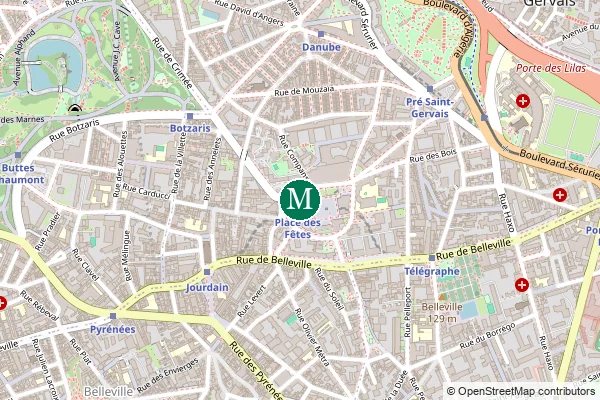 Carte de la station de métro Place des Fêtes à Paris