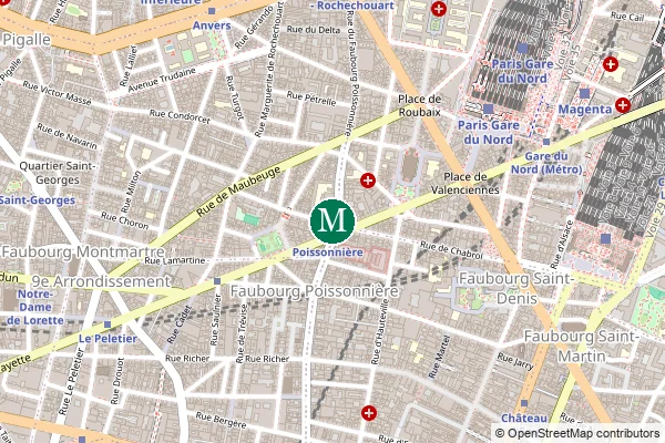 Carte de la station de métro Poissonnière à Paris