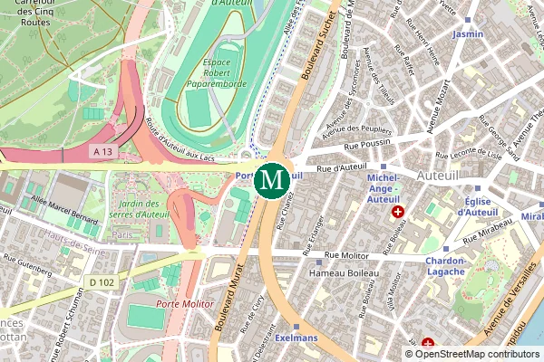 Carte de la station de métro Porte d'Auteuil à Paris