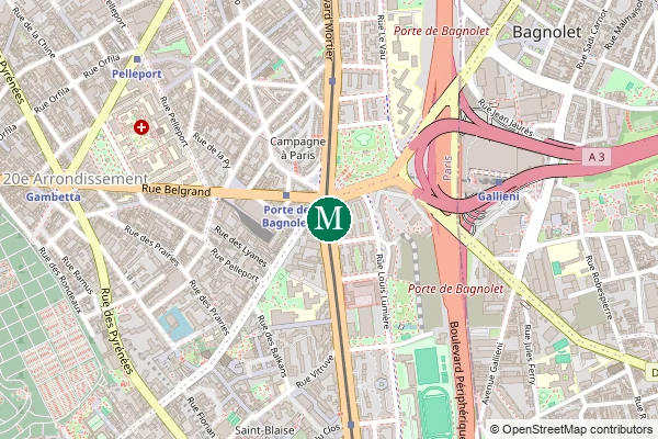 Carte de la station de métro Porte de Bagnolet à Paris