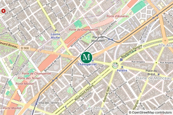 Carte de la station de métro Porte de Champerret à Paris