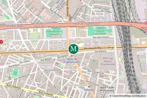 Carte de la station de métro Porte de Clignancourt à Paris