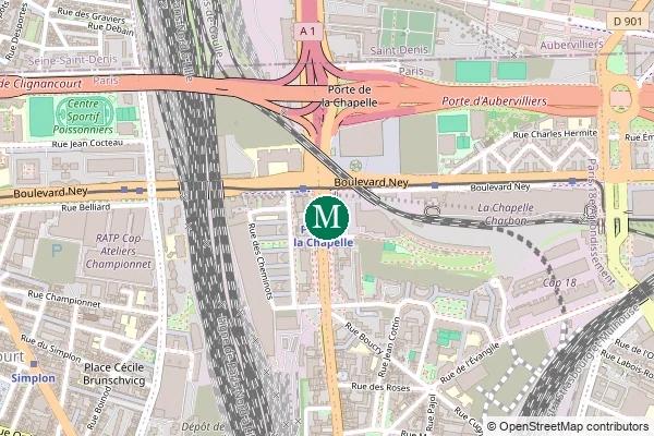 Carte de la station de métro Porte de la Chapelle à Paris