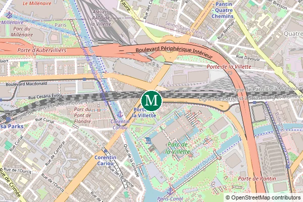 Carte de la station de métro Porte de la Villette à Paris