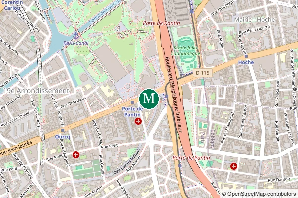 Carte de la station de métro Porte de Pantin à Paris