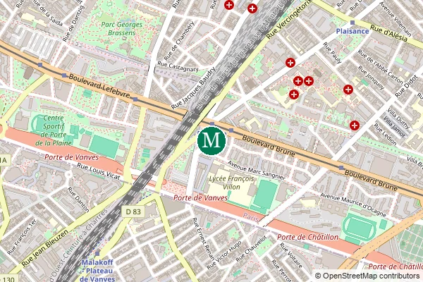Carte de la station de métro Porte de Vanves à Paris