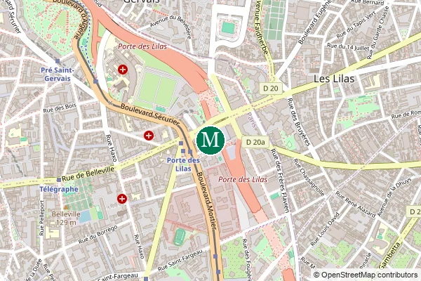 Carte de la station de métro Porte des Lilas à Paris