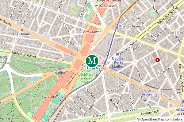 Carte de la station de métro Porte Maillot à Paris