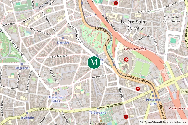 Carte de la station de métro Pré-Saint-Gervais à Paris