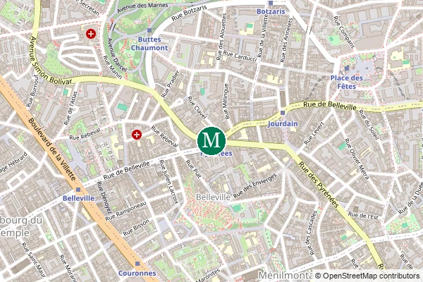 Carte de la station de métro Pyrénées à Paris