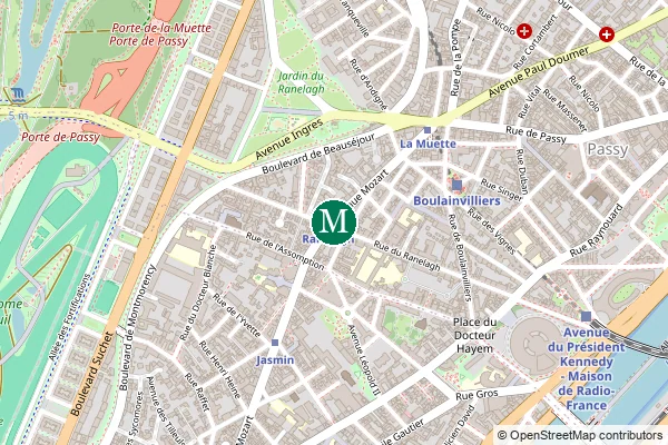 Carte de la station de métro Ranelagh à Paris