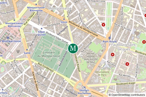 Carte de la station de métro Raspail à Paris