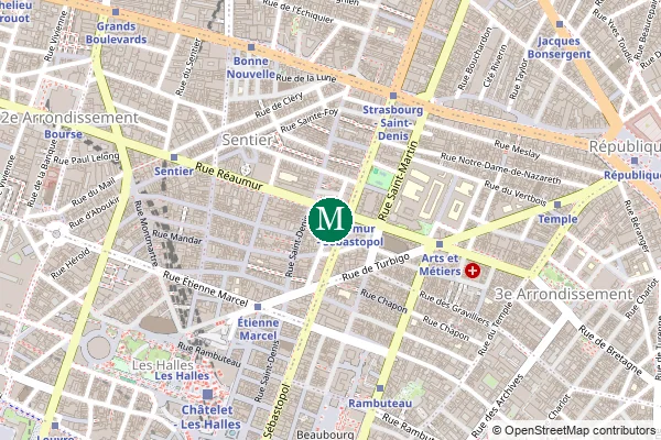 Carte de la station de métro Réaumur - Sébastopol à Paris