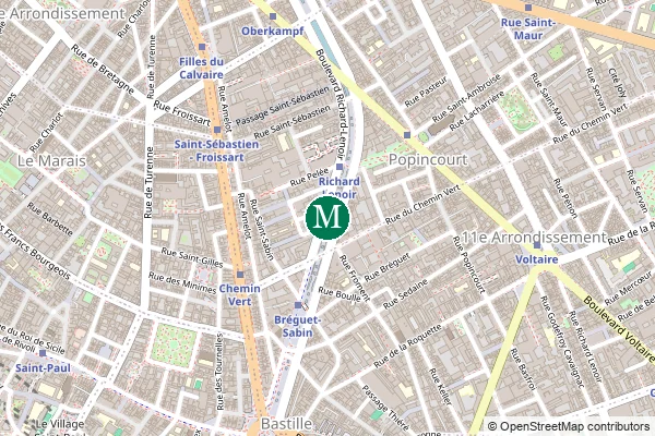 Carte de la station de métro Richard-Lenoir à Paris