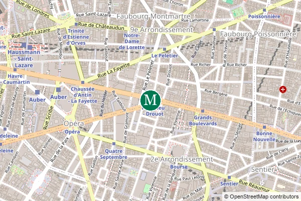 Carte de la station de métro Richelieu - Drouot à Paris
