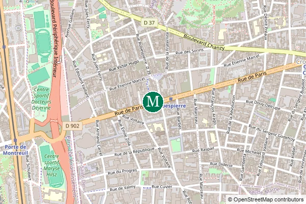 Carte de la station de métro Robespierre à Paris