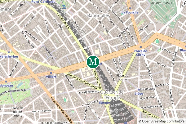 Carte de la station de métro Rome à Paris