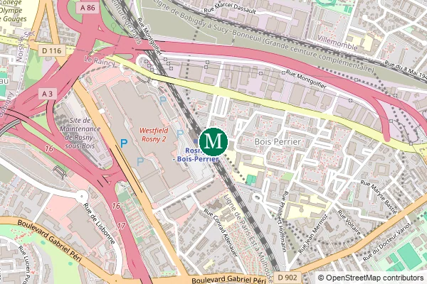 Carte de la station de métro Rosny Bois Perrier à Paris