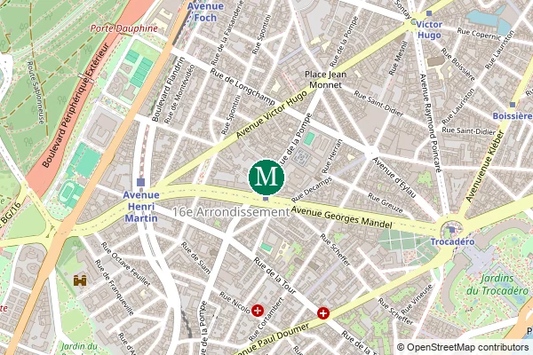 Carte de la station de métro Rue de la Pompe à Paris