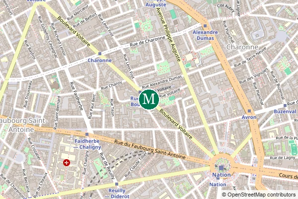 Carte de la station de métro Rue des Boulets à Paris