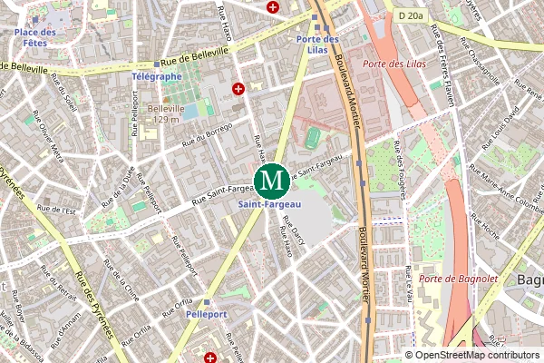 Carte de la station de métro Saint-Fargeau à Paris