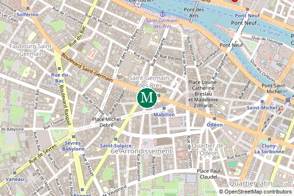Carte de la station de métro Saint-Germain-des-Prés à Paris