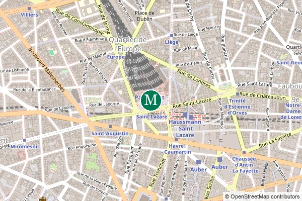 Carte de la station de métro Saint-Lazare à Paris