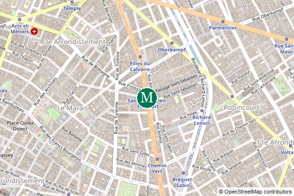 Carte de la station de métro Saint-Sébastien - Froissart à Paris