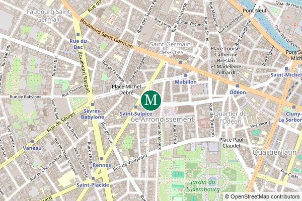 Carte de la station de métro Saint-Sulpice à Paris