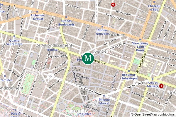 Carte de la station de métro Sentier à Paris