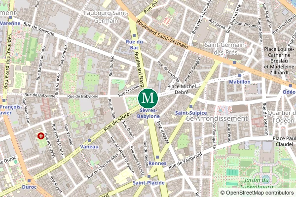 Carte de la station de métro Sèvres - Babylone à Paris