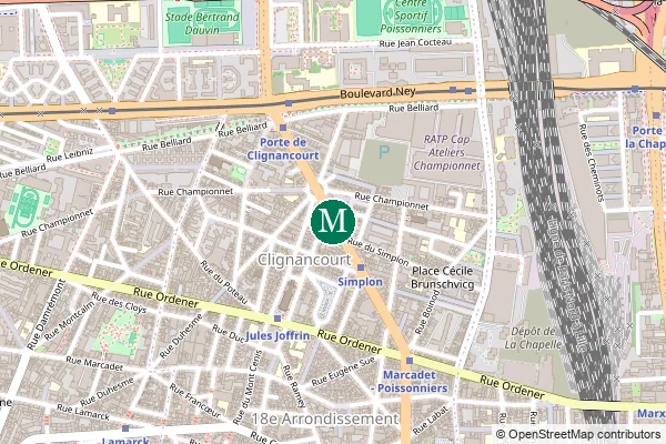 Carte de la station de métro Simplon à Paris