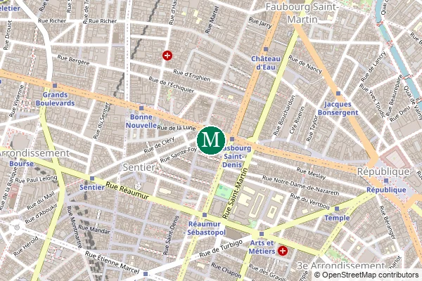 Carte de la station de métro Strasbourg - Saint-Denis à Paris