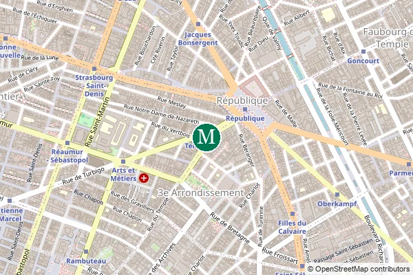 Carte de la station de métro Temple à Paris