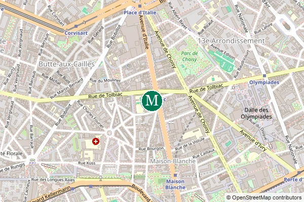 Carte de la station de métro Tolbiac à Paris