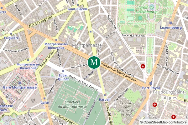 Carte de la station de métro Vavin à Paris